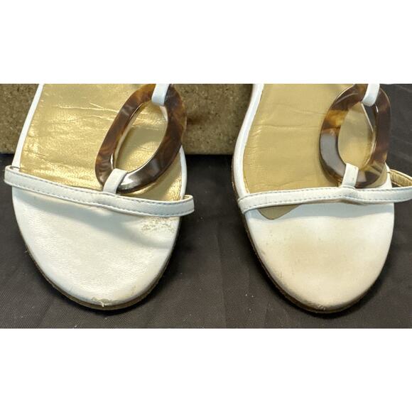 Stuart Weitzman White Tortoise Shell Patent Leather Sandals Women’s 6.5 Shoes - Picture 6 of 15